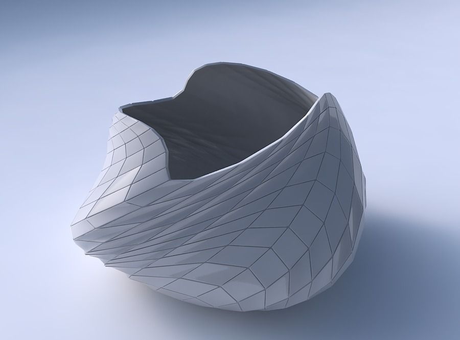 Bowl twisted elipse with wavy grid plates 3D print model_3