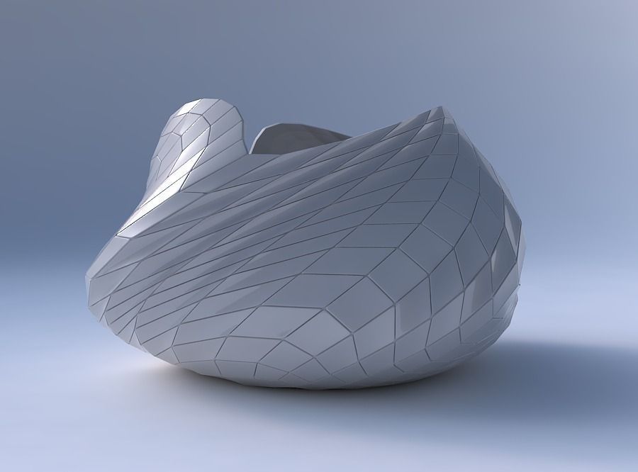 Bowl twisted elipse with wavy grid plates 3D print model_4