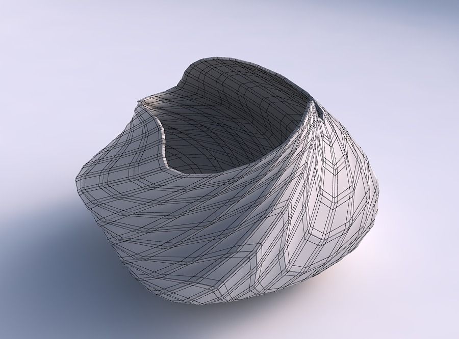 Bowl twisted elipse with wavy grid plates 3D print model_5