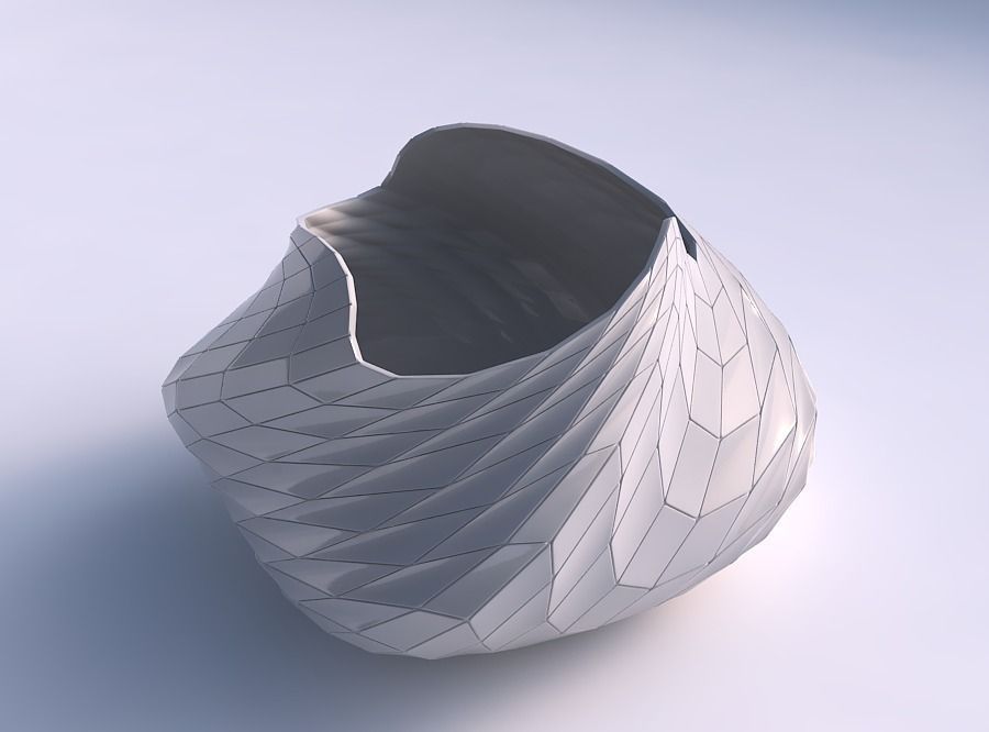 Bowl twisted elipse with wavy grid plates 3D print model_0