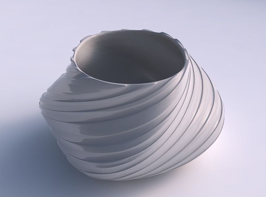 Bowl twisted elipse with twisted smooth ribbons 3D print model_0