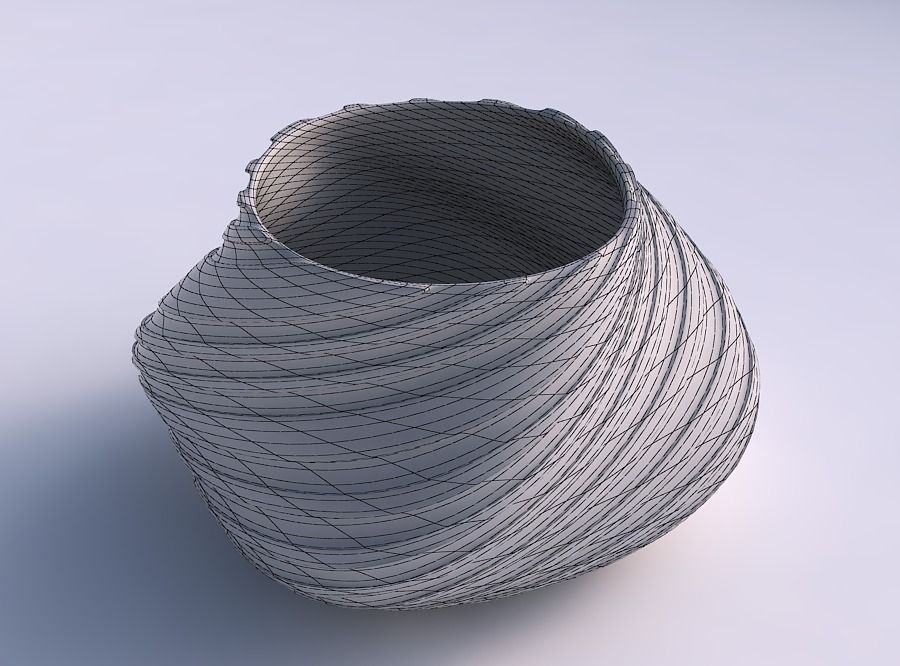 Bowl twisted elipse with twisted smooth ribbons 3D print model_5
