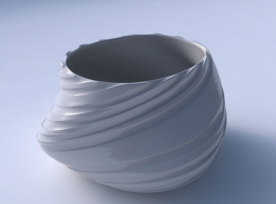 Bowl twisted elipse with twisted smooth ribbons 3D print model_3