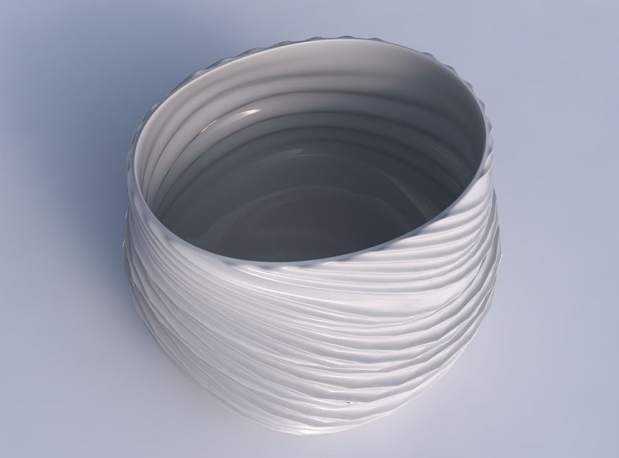 Bowl twisted elipse with twisted extruded lines 3D print model_1