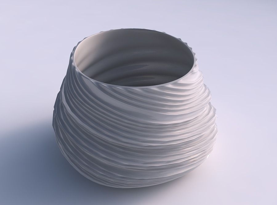 Bowl twisted elipse with twisted extruded lines 3D print model_0