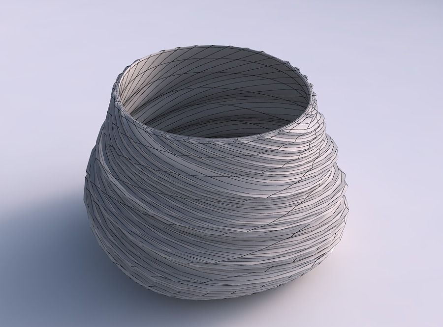 Bowl twisted elipse with twisted extruded lines 3D print model_5