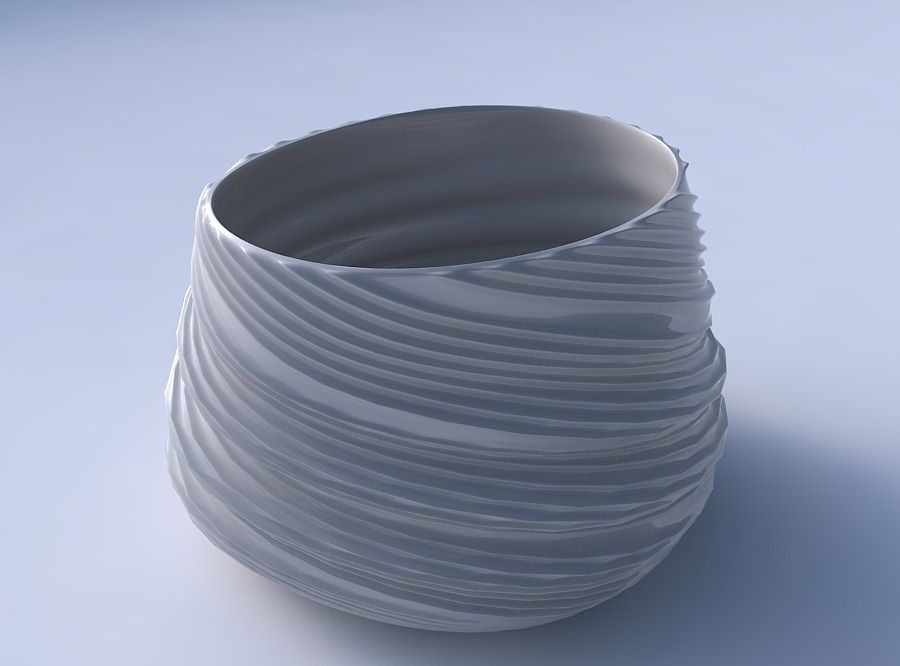 Bowl twisted elipse with twisted extruded lines 3D print model_3