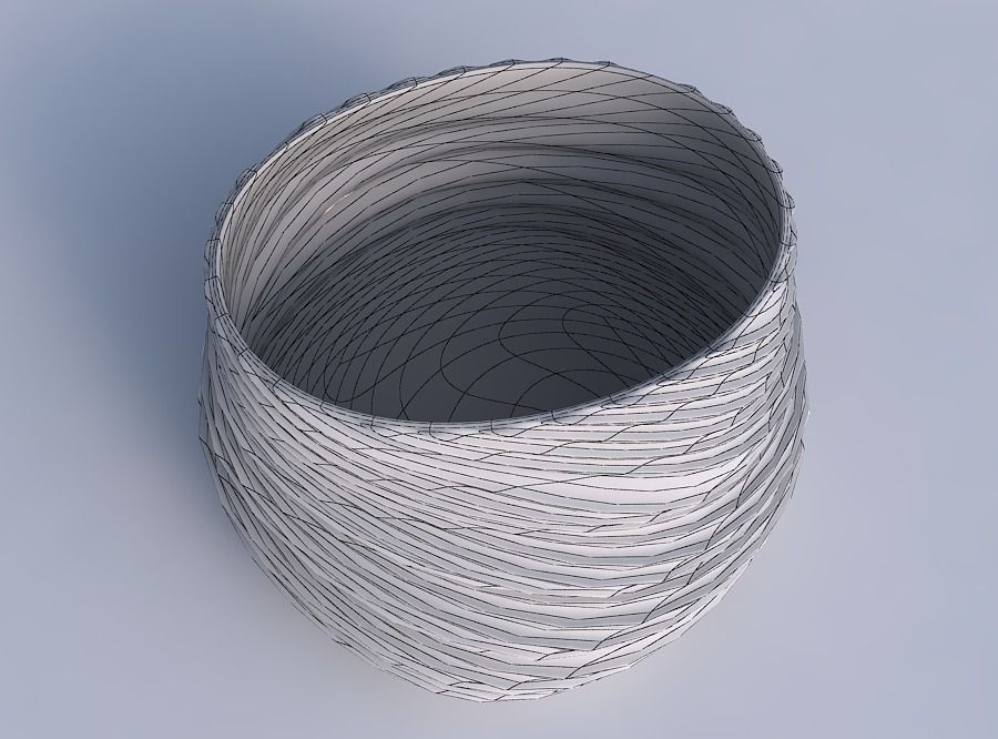 Bowl twisted elipse with twisted extruded lines 3D print model_6