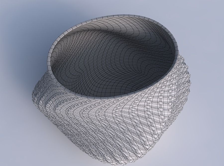 Bowl twisted elipse with twisted diagonal grid dents 3D print model_6
