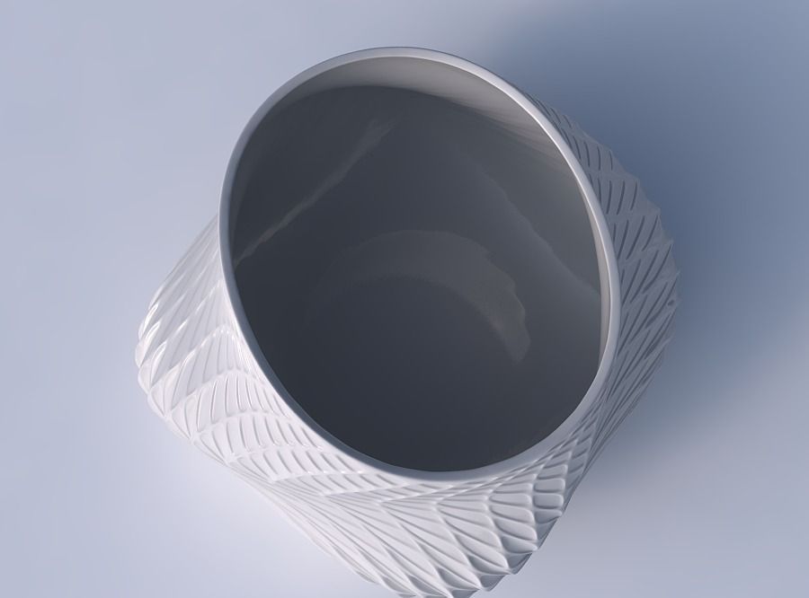 Bowl twisted elipse with twisted diagonal grid dents 3D print model_2