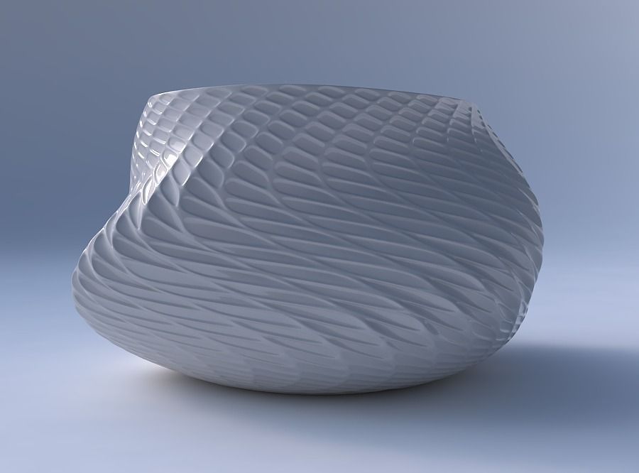 Bowl twisted elipse with twisted diagonal grid dents 3D print model_4
