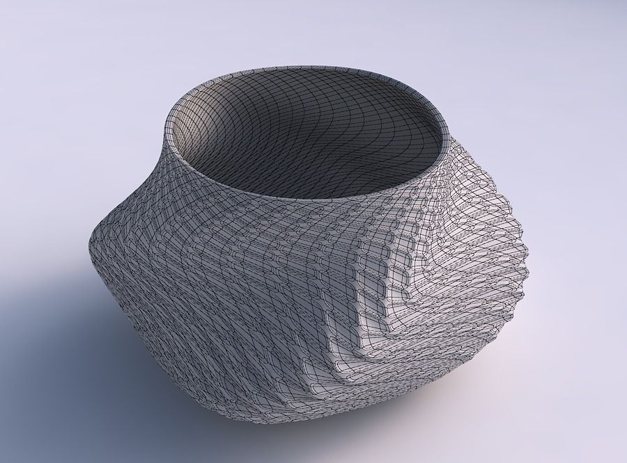 Bowl twisted elipse with twisted diagonal grid dents 3D print model_5