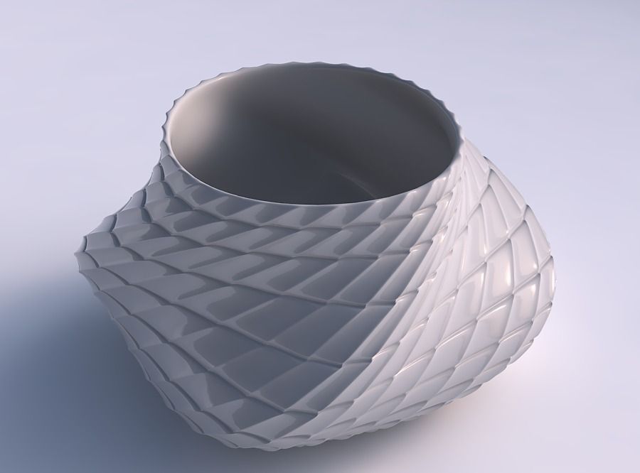 Bowl twisted elipse with strange tiles 3D print model_0