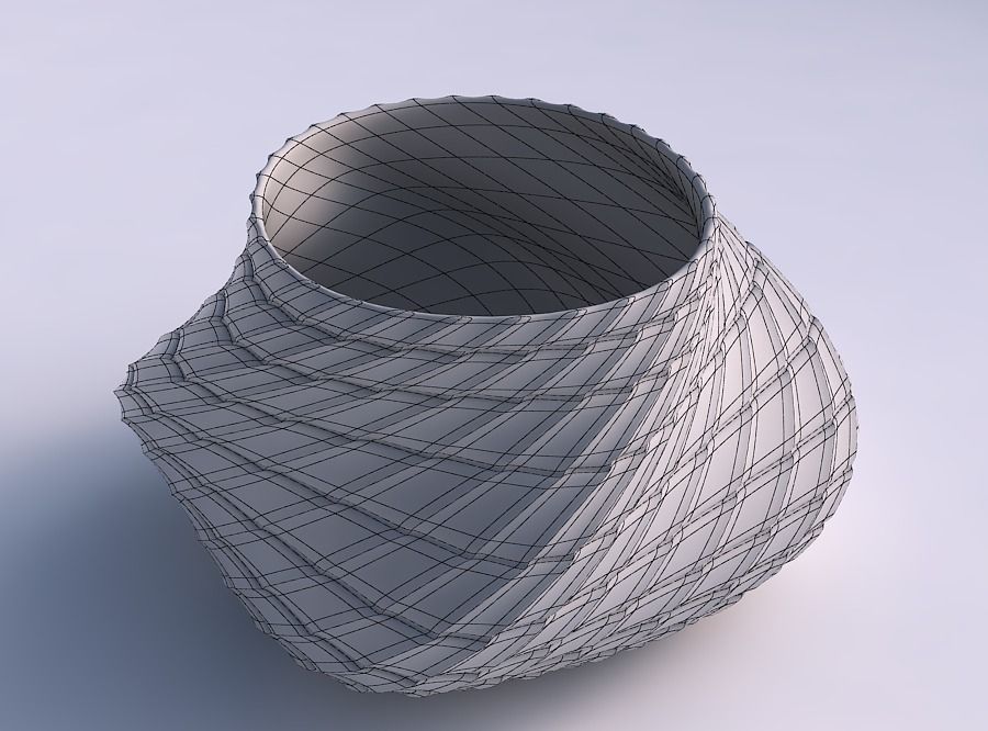 Bowl twisted elipse with strange tiles 3D print model_5