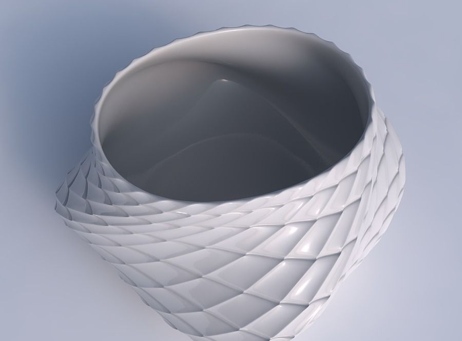Bowl twisted elipse with strange tiles 3D print model_1
