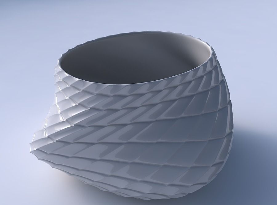 Bowl twisted elipse with strange tiles 3D print model_3