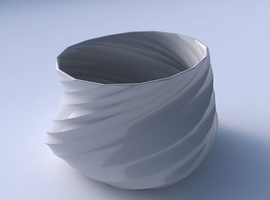 Bowl twisted elipse with twisted bands 3D print model_3
