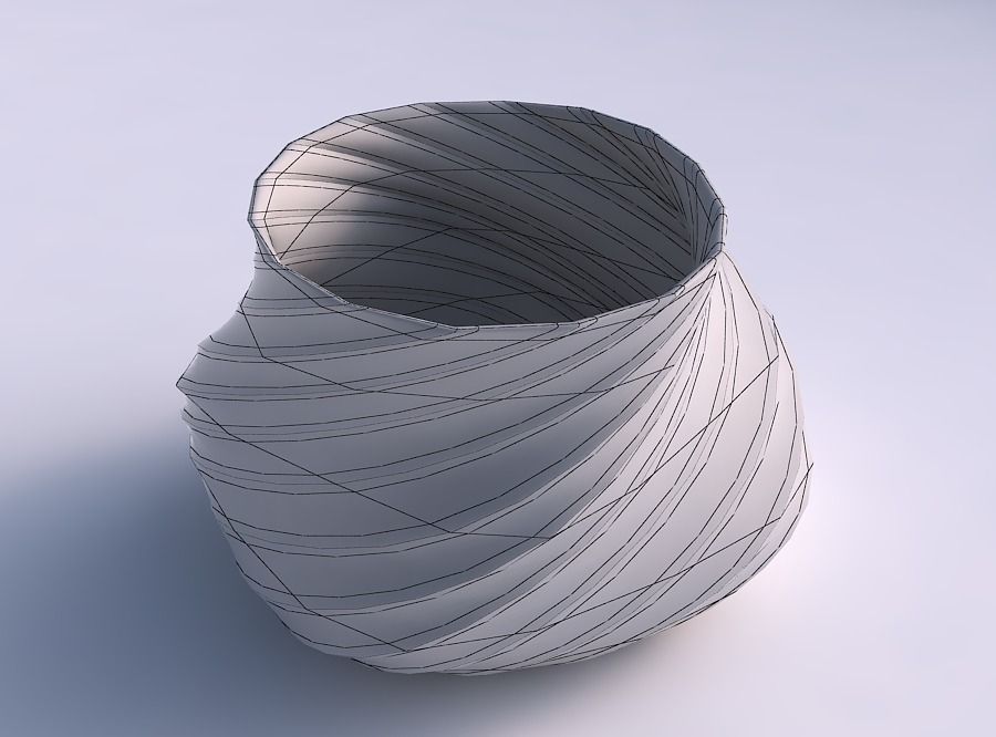Bowl twisted elipse with twisted bands 3D print model_5