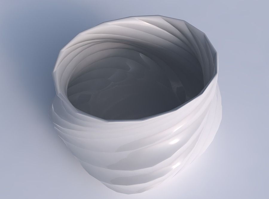 Bowl twisted elipse with twisted bands 3D print model_1