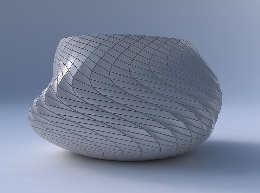 Bowl twisted elipse with twisted diagonal grid plates 3D print model_4