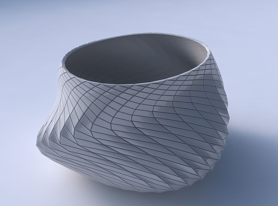Bowl twisted elipse with twisted diagonal grid plates 3D print model_3
