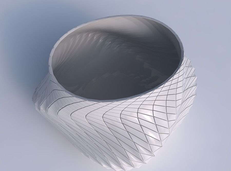 Bowl twisted elipse with twisted diagonal grid plates 3D print model_1
