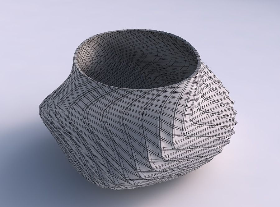 Bowl twisted elipse with twisted diagonal grid plates 3D print model_5