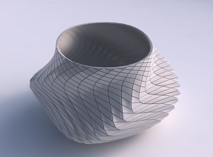 Bowl twisted elipse with twisted diagonal grid plates 3D print model_0