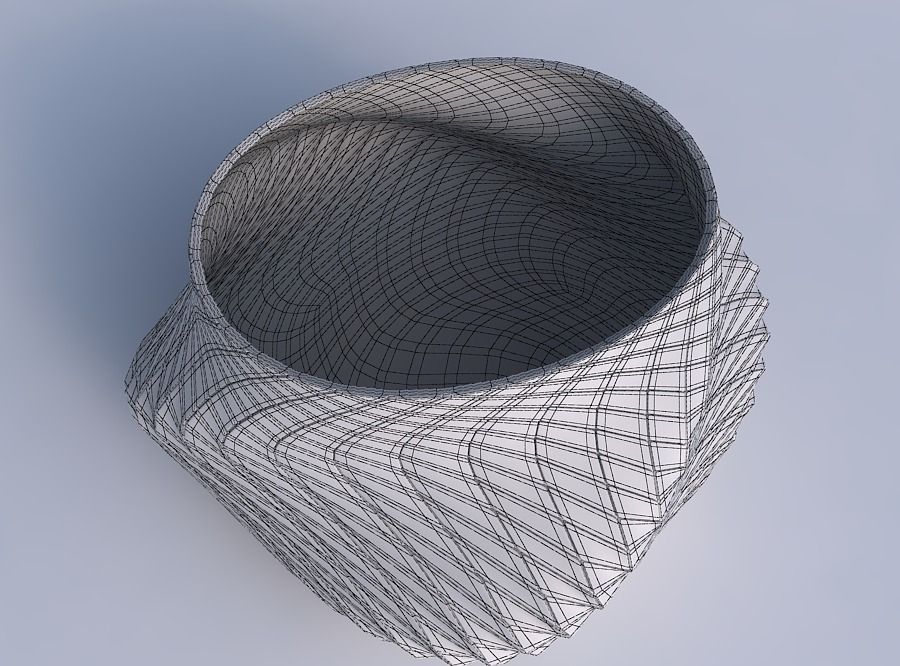 Bowl twisted elipse with twisted diagonal grid plates 3D print model_6