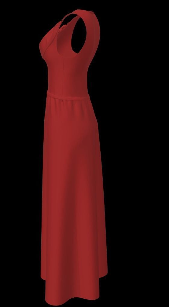 Ladies Long Red sleeveless Free low-poly 3D model_8