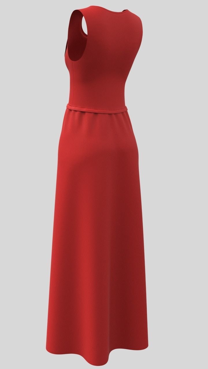 Ladies Long Red sleeveless Free low-poly 3D model_3