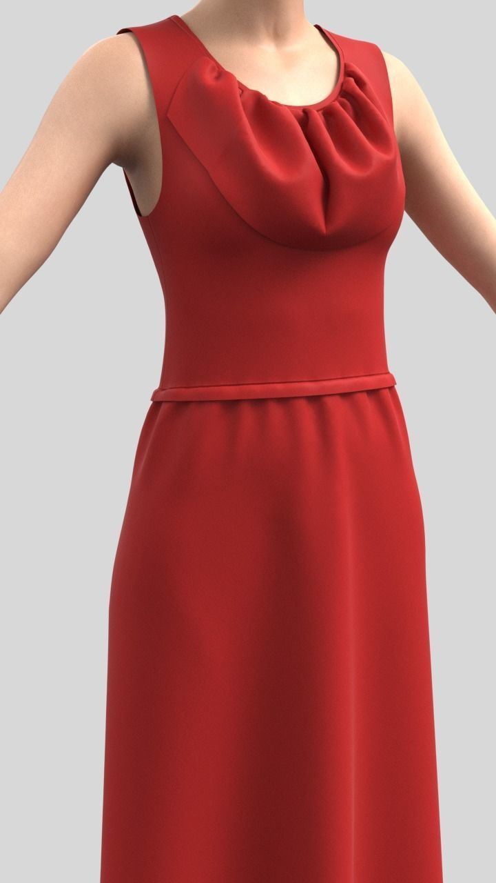 Ladies Long Red sleeveless Free low-poly 3D model_2