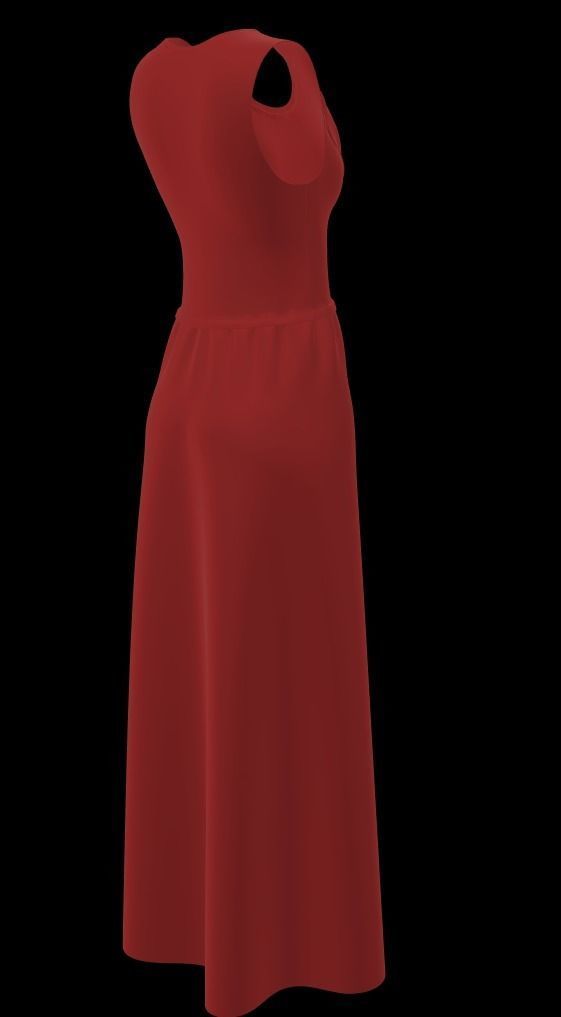 Ladies Long Red sleeveless Free low-poly 3D model_6