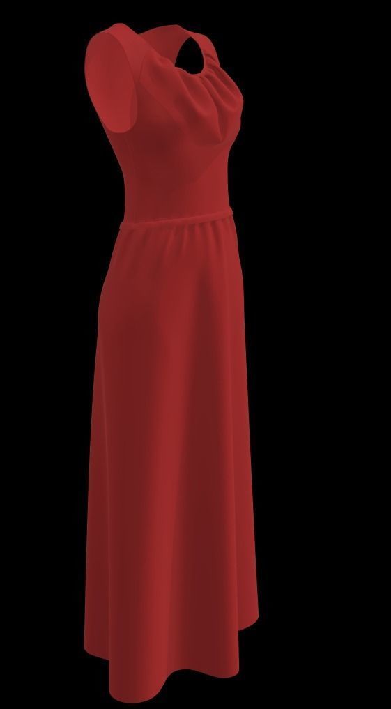 Ladies Long Red sleeveless Free low-poly 3D model_5