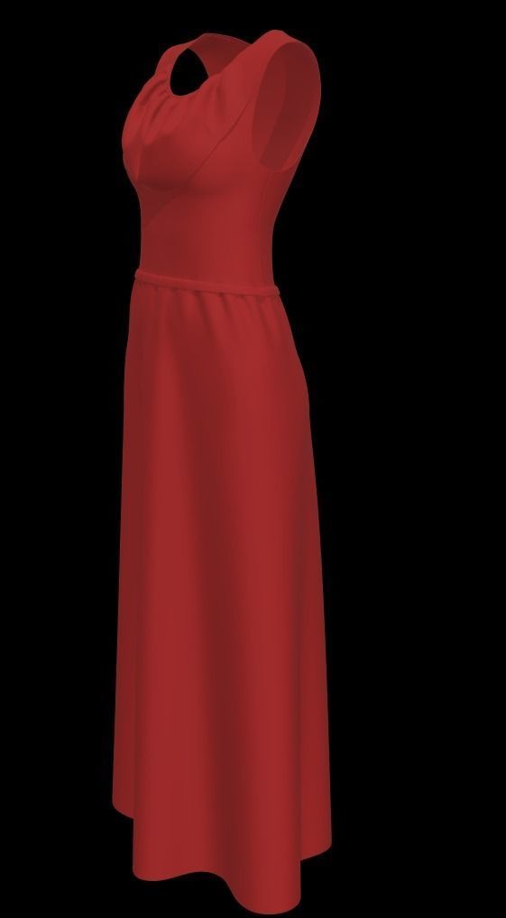 Ladies Long Red sleeveless Free low-poly 3D model_4