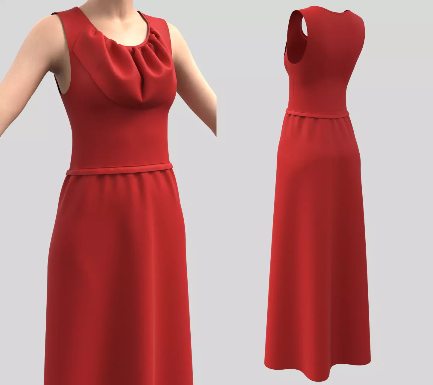 Ladies Long Red sleeveless Free low-poly 3D model_0