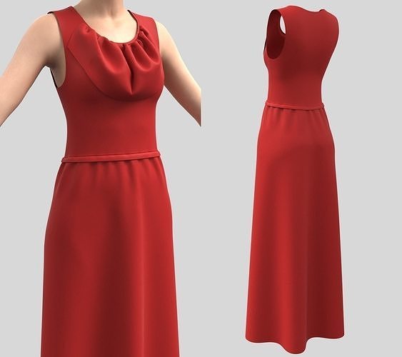 Ladies Long Red sleeveless Free low-poly 3D model