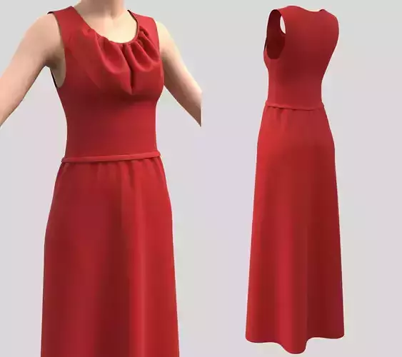 Ladies Long Red sleeveless Free low-poly 3D model