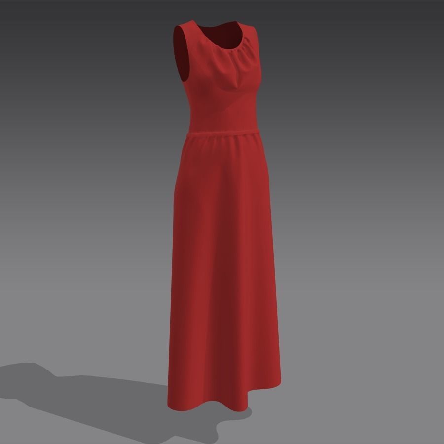 Ladies Long Red sleeveless Free low-poly 3D model_1
