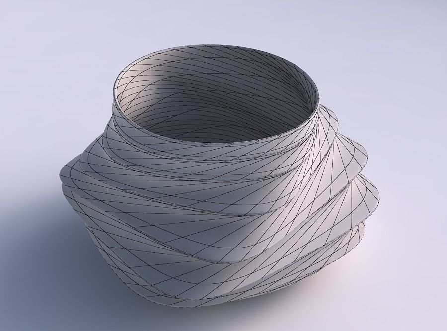 Bowl twisted elipse with smooth horizontal dents 2 3D print model_5