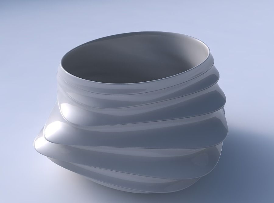 Bowl twisted elipse with smooth horizontal dents 2 3D print model_3