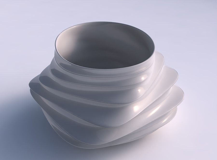 Bowl twisted elipse with smooth horizontal dents 2 3D print model_0