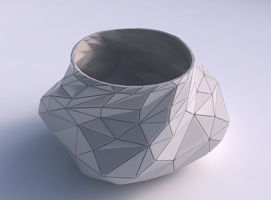 Bowl twisted elipse with random triangle plates 3D print model_0