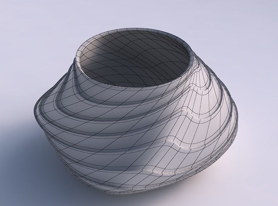 Bowl twisted elipse with horizontal wavy layers 3D print model_5