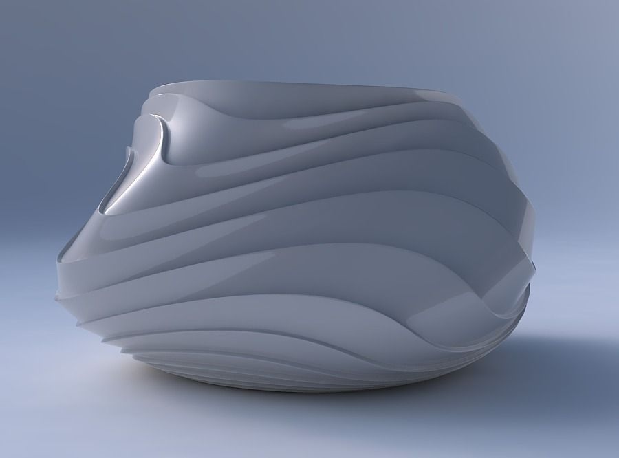 Bowl twisted elipse with horizontal wavy layers 3D print model_4