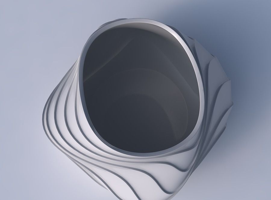 Bowl twisted elipse with horizontal wavy layers 3D print model_2