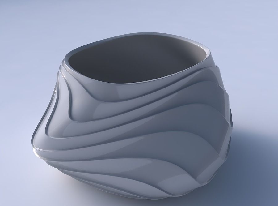 Bowl twisted elipse with horizontal wavy layers 3D print model_3