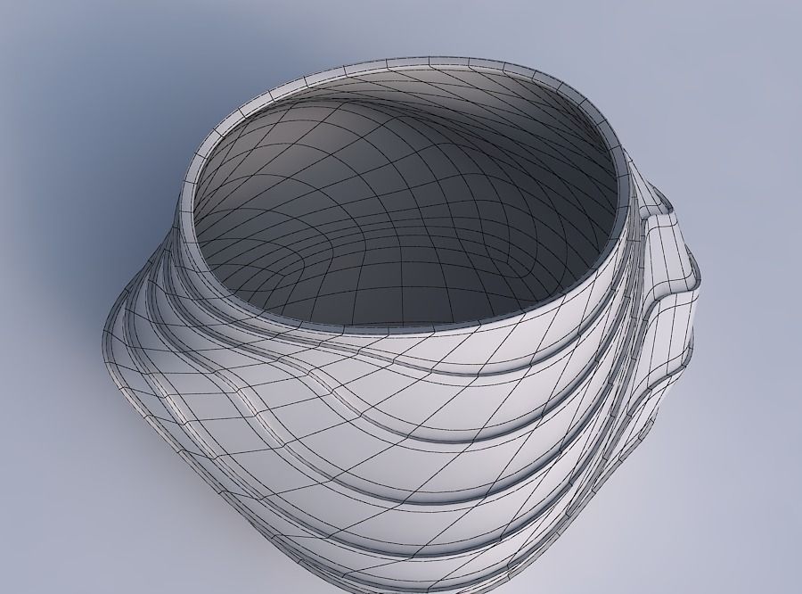 Bowl twisted elipse with horizontal wavy layers 3D print model_6