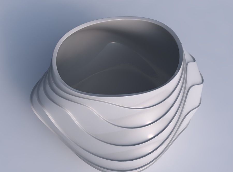 Bowl twisted elipse with horizontal wavy layers 3D print model_1