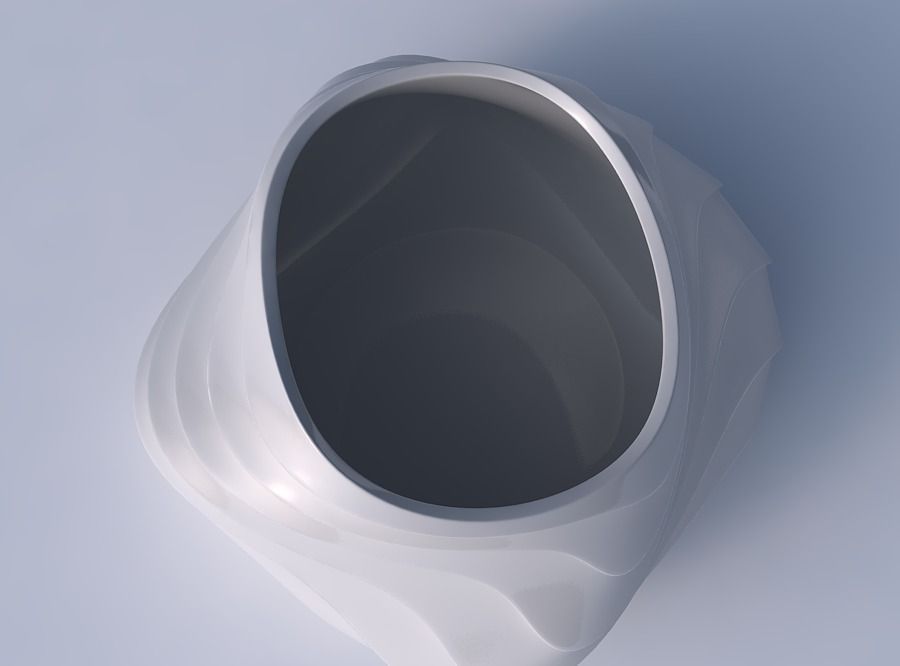 Bowl twisted elipse with horizontal wavy inverted layers 3D print model_2